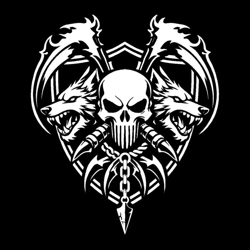 Skull and Twin Wolves Warrior Emblem