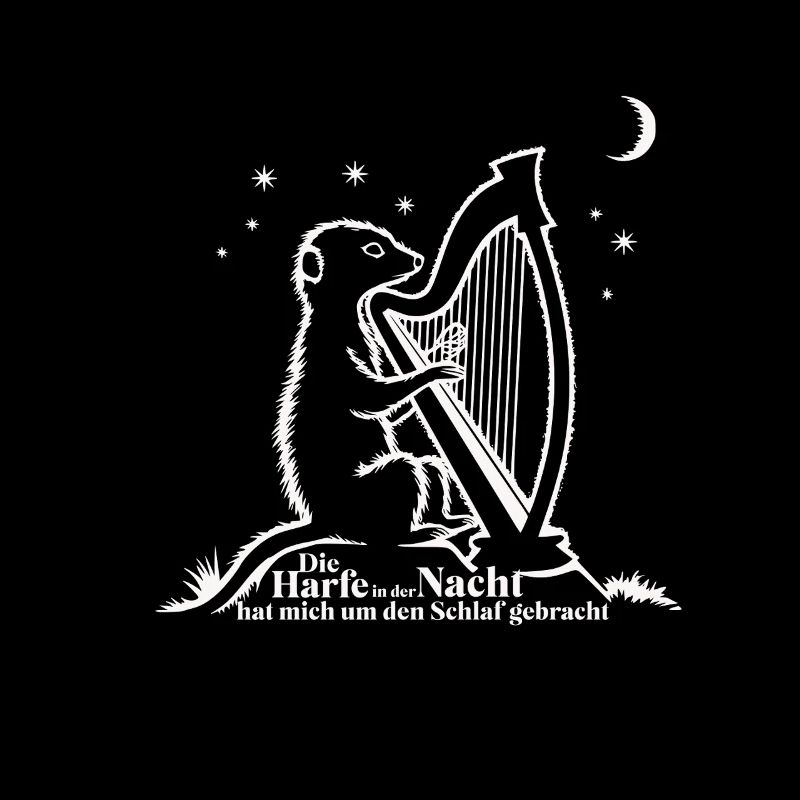 Erdmännchen mit Harfe in der Nacht- Harfenist