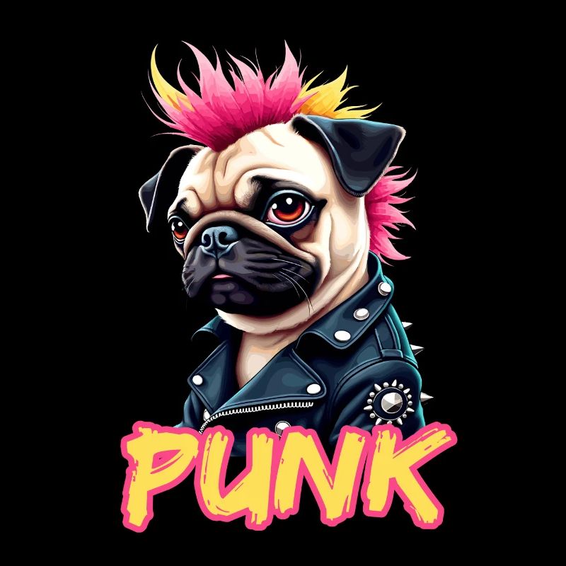 Punk Pug with mohawk and leather jacket for