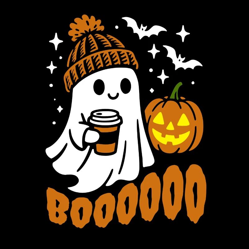 Ghost with coffee, Halloween costume - pumpkin