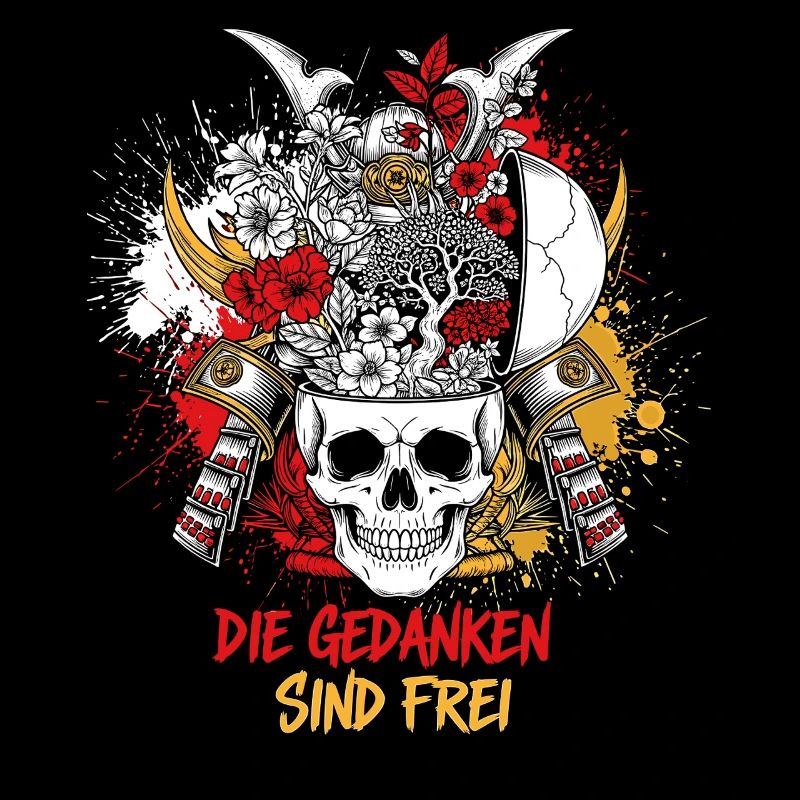 Samurai Schädel Blumenkunst - Gedanken sind Frei