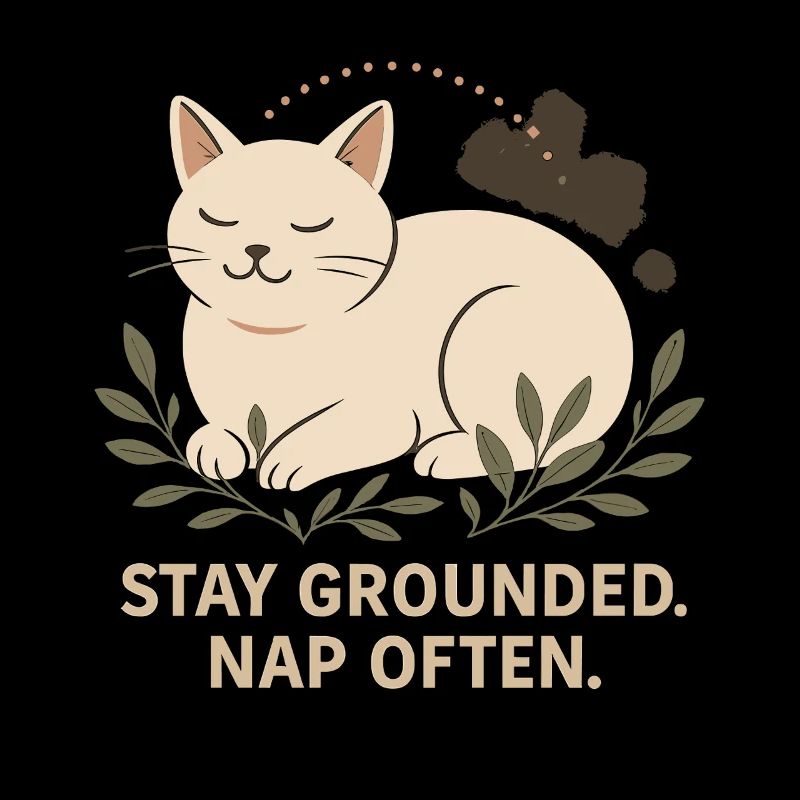 Stay Grounded. Sleep Often. Cat Illustration