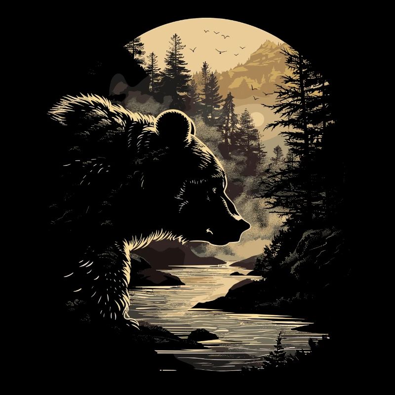 Retro Outdoor Wilderness Bear Trees