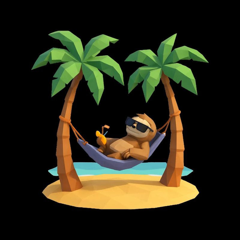 Relaxed sloth in hammock on the beach between