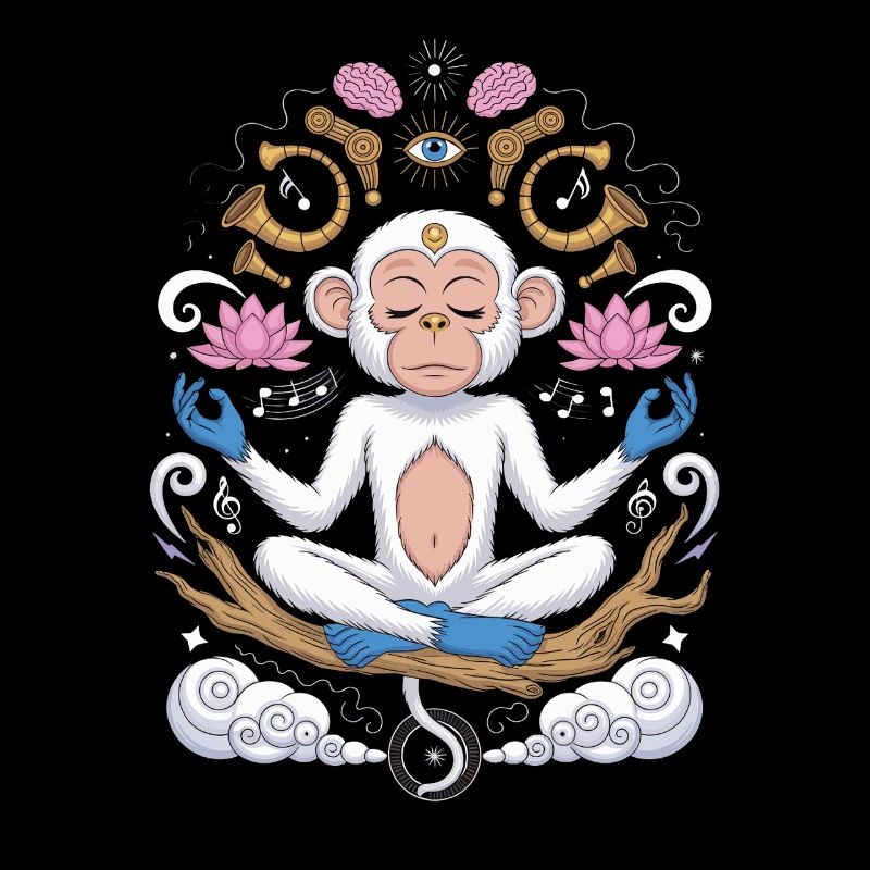 Singe méditant avec lit de lotus et