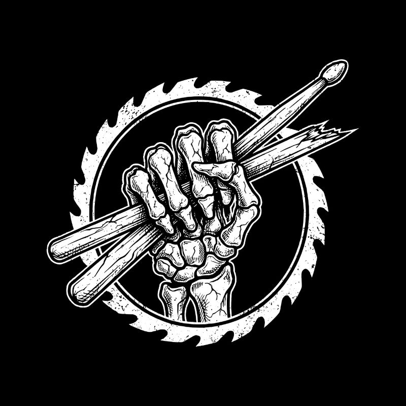 Skeleton hand with drumsticks