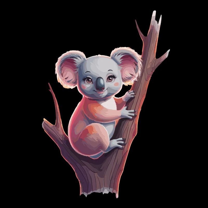 Cute koala on tree trunk for children and