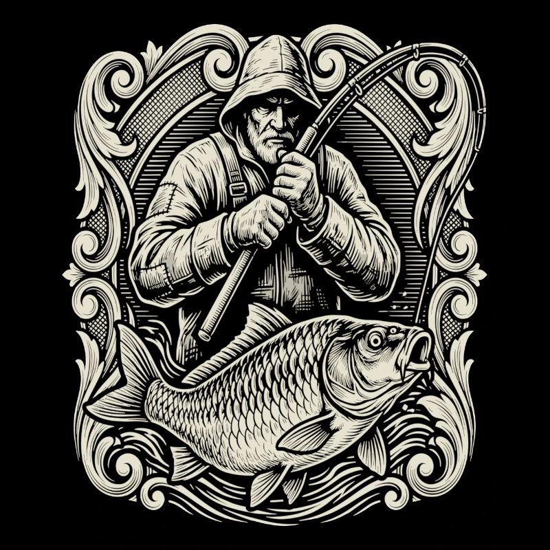 Illustration vintage de poisson-pêcheur