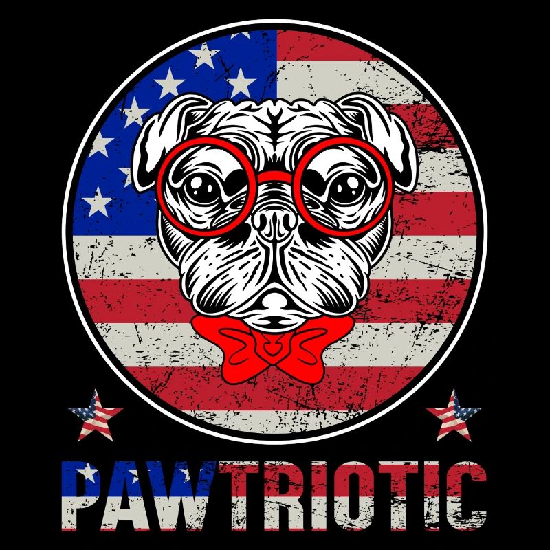Mops-Patriot mit roter Brille