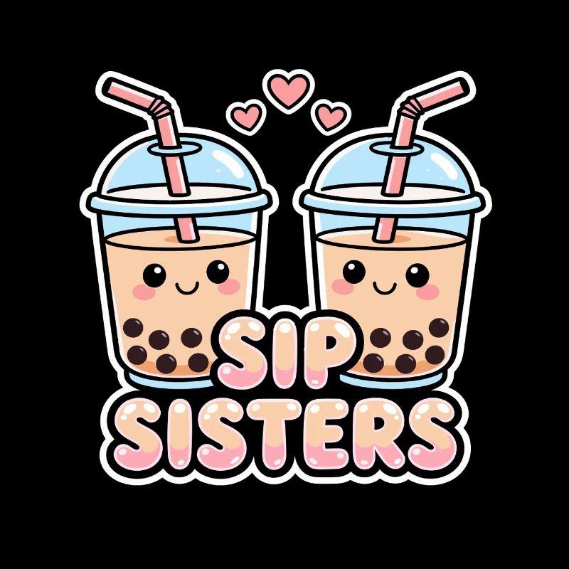 Sip Sisters Boba Tea Meilleures amies mignonnes au bubble tea