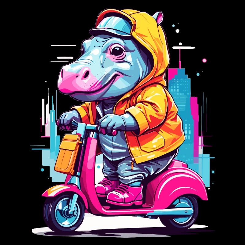Hippopotamus on scooter