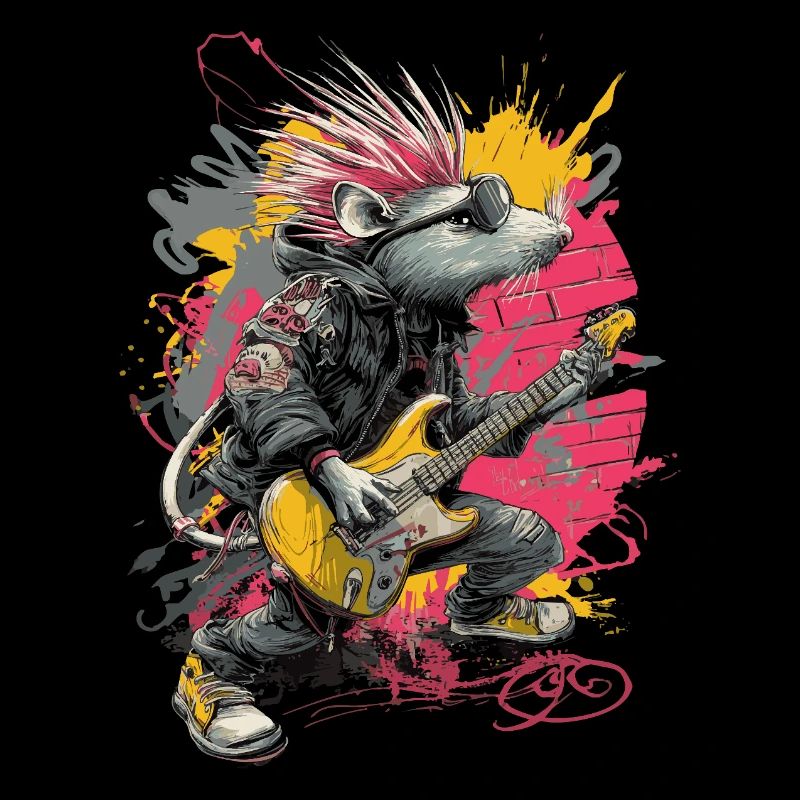 Punk Rat with Guitar – Rock Art