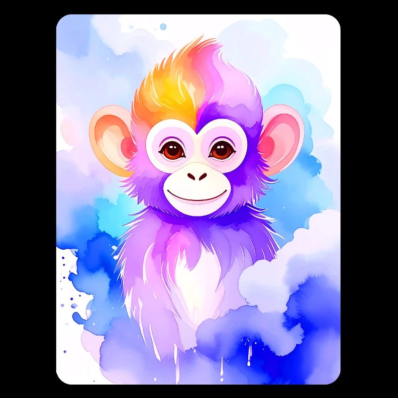 Petit singe (portrait) (aquarelle violette)