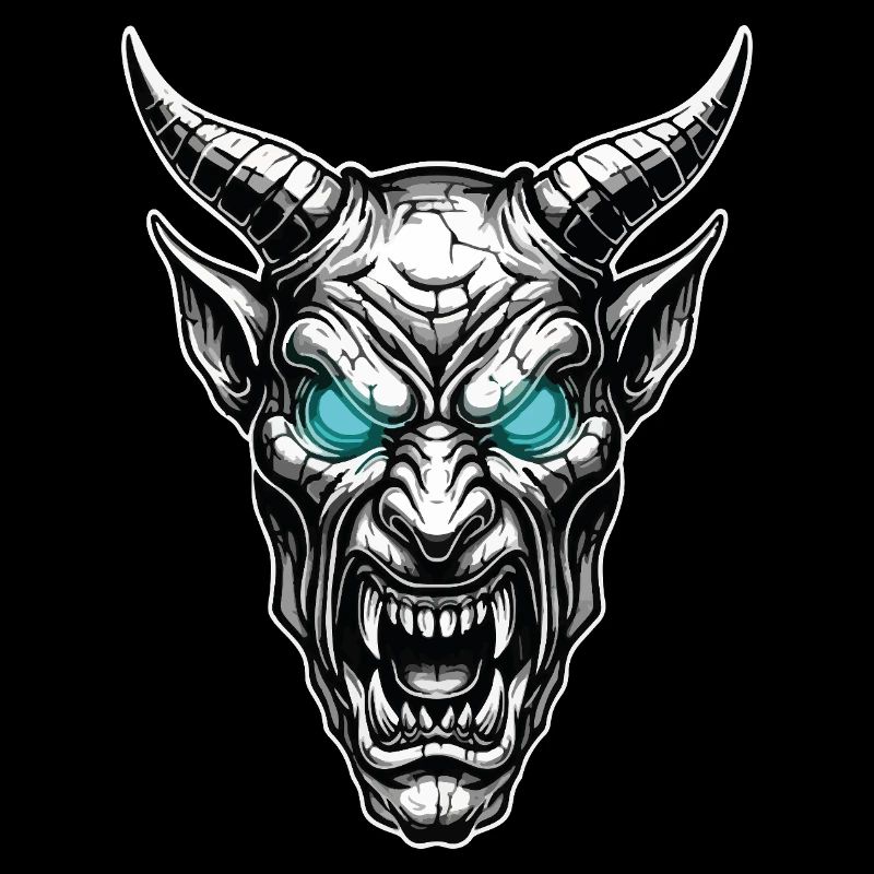 Gehörnter Dämon Gotische Totem, Eisblaue Augen