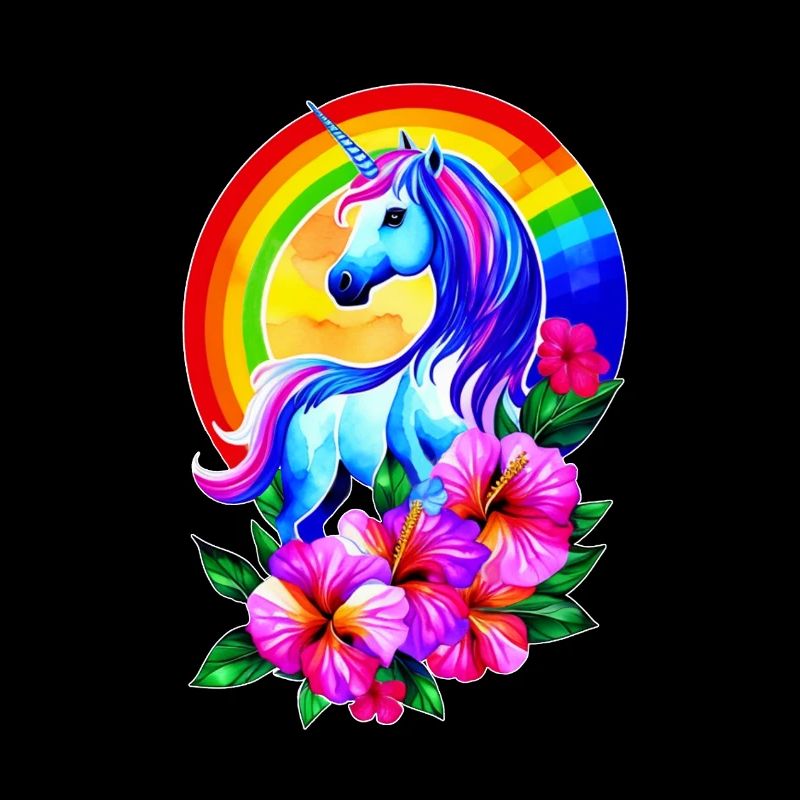 Magisches Regenbogen-Einhorn mit Blumen