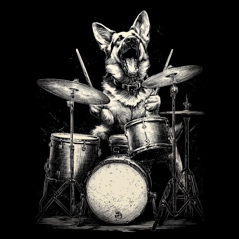 German Shepherd Drums Drummer Dog Music Rock