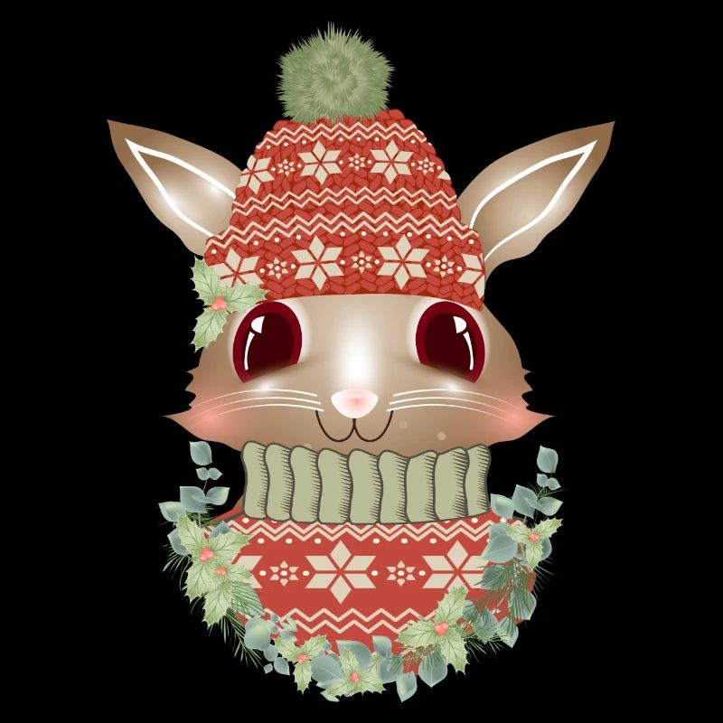 brown rabbit with sweater, bobble hat & wreath