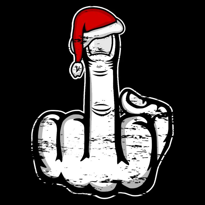 Doigt d’honneur de Noël avec chapeau de Père Noël utilisé