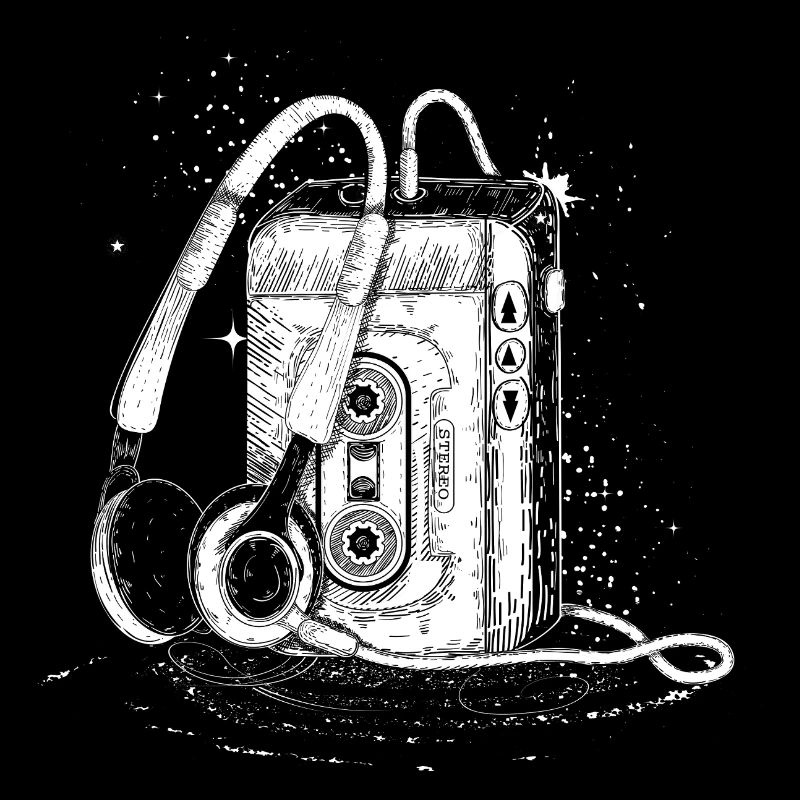 Retro cassette player with headphones – drawing