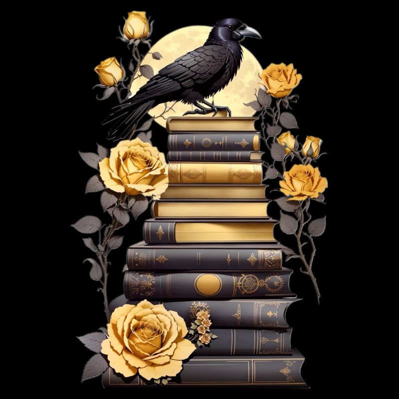 Pile de livres avec corbeau