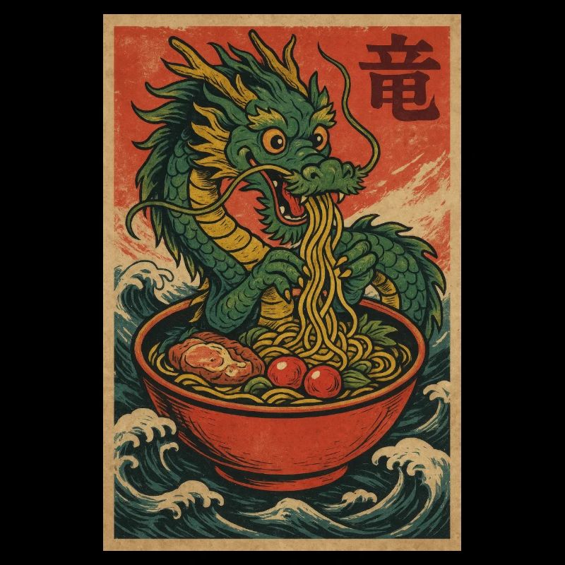 Nouilles dragon dans un bois ondulé