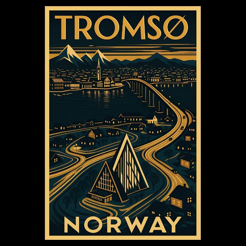 Tromsø Norvège – Affiche de voyage rétro Art déco