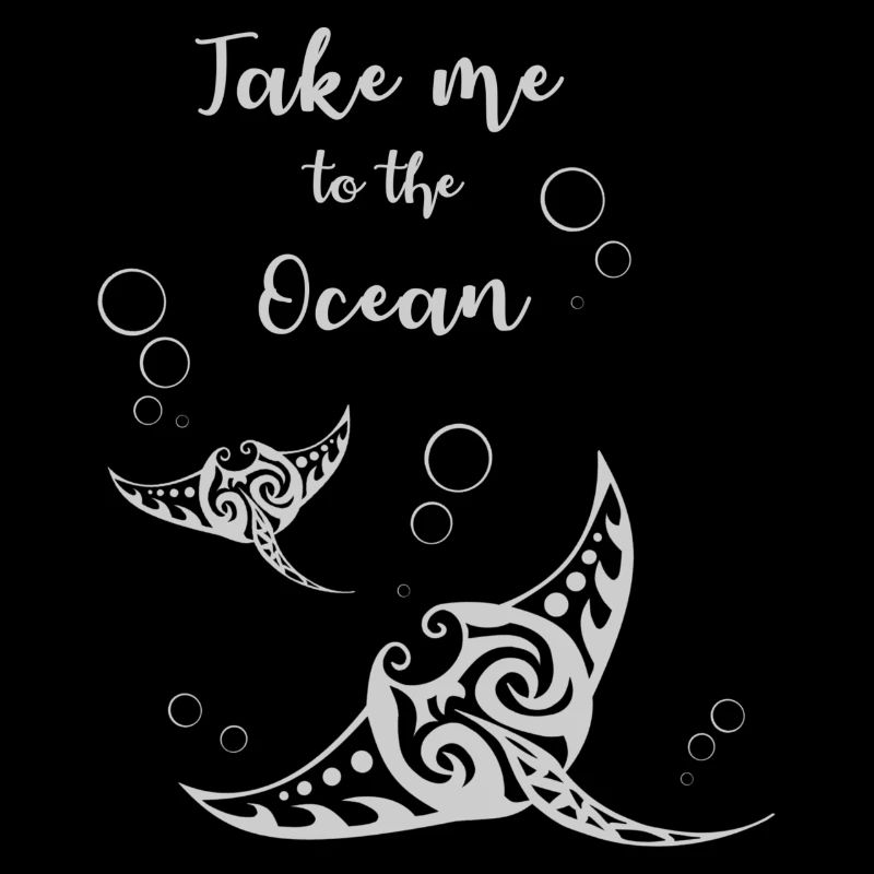 "Take me to the Ocean" Slogan mit zwei Mantas
