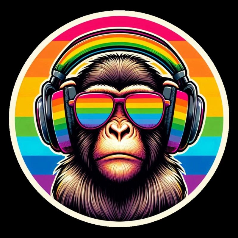 Affe Kopfhörer Brille Regenbogen bunt