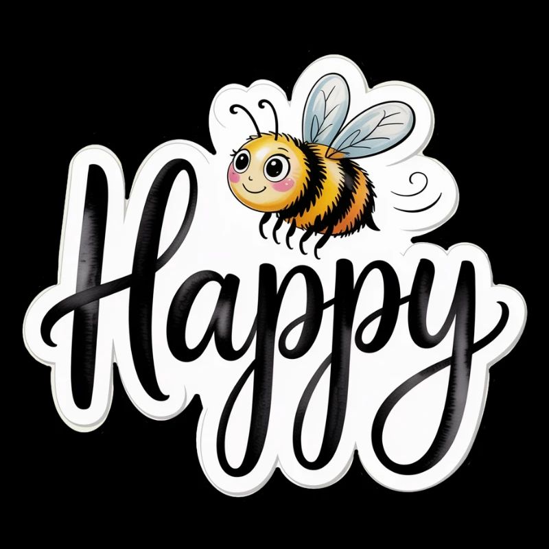 Abeille avec un sort chanceux dans le lettrage de la main être heureux