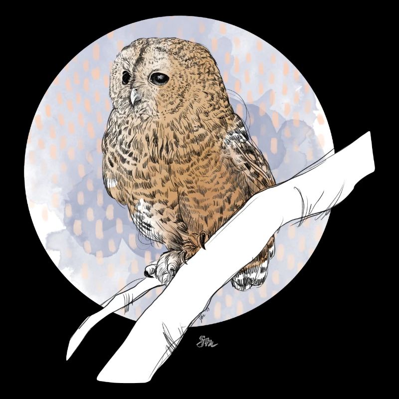 Little owl on pattern in pastel colors
