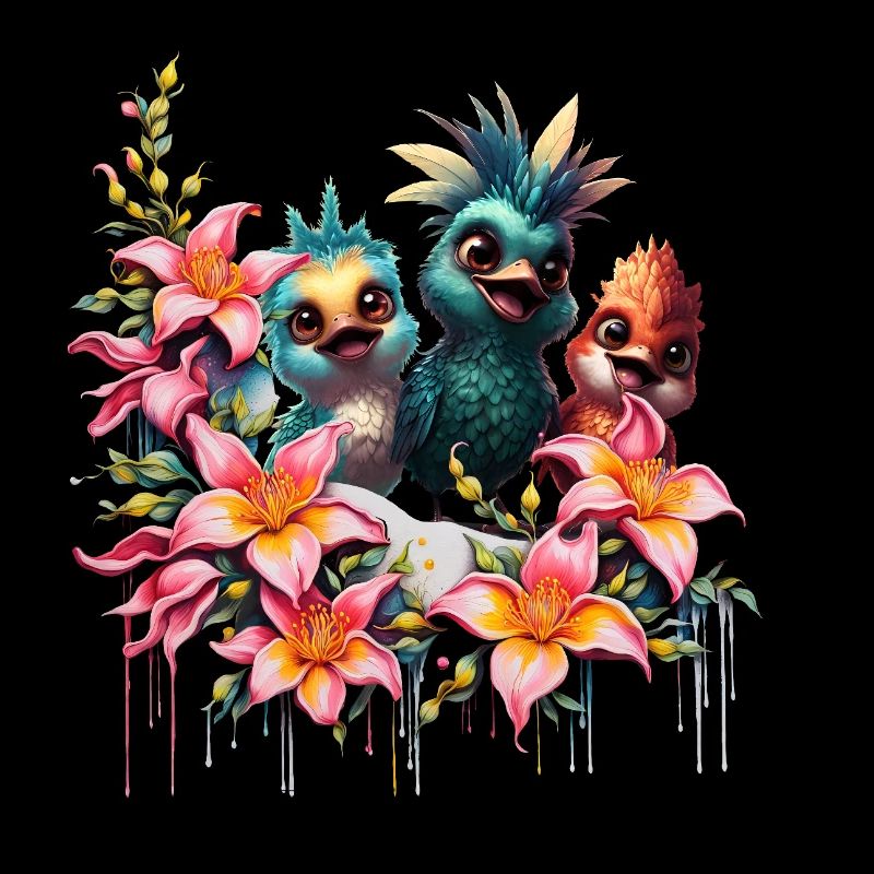 Magie des oiseaux dans une mer de fleurs