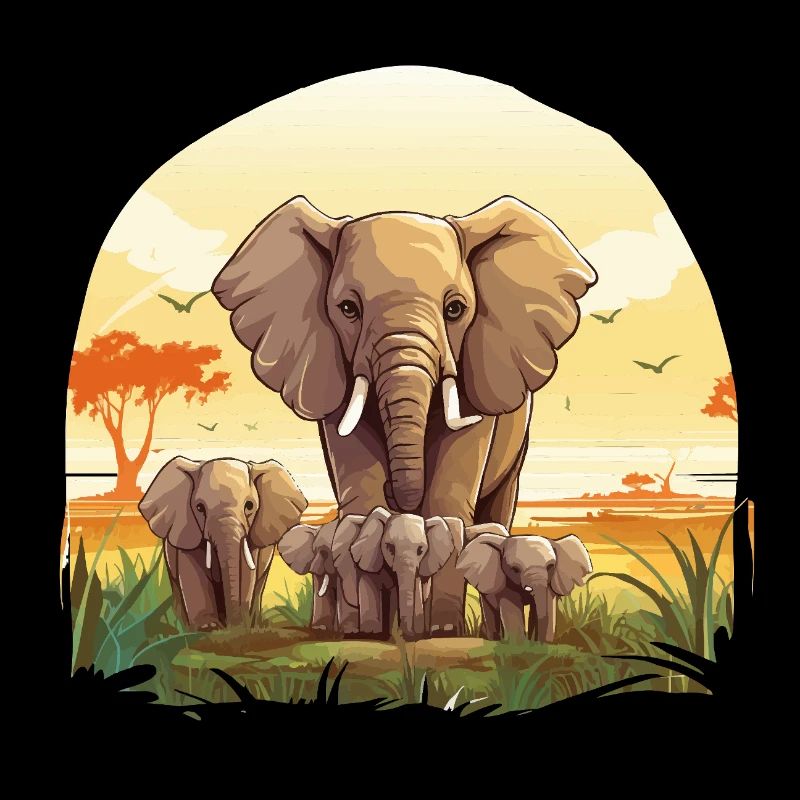 Troupeau d’éléphants au coucher du soleil