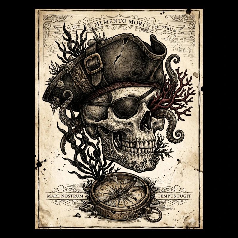 Crâne pirate et compas