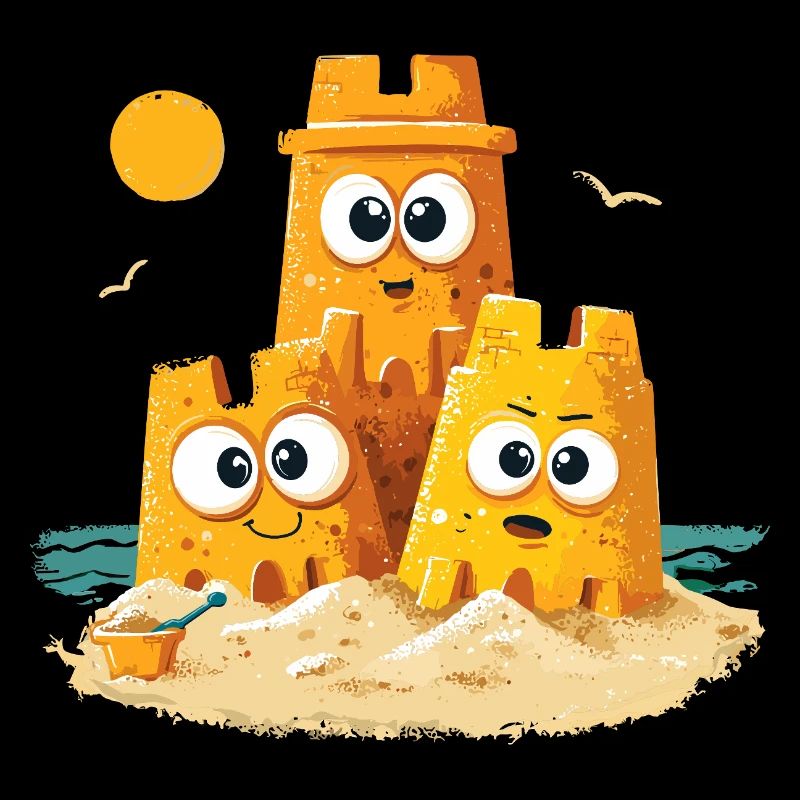 Trio des Châteaux de Plage avec Visage