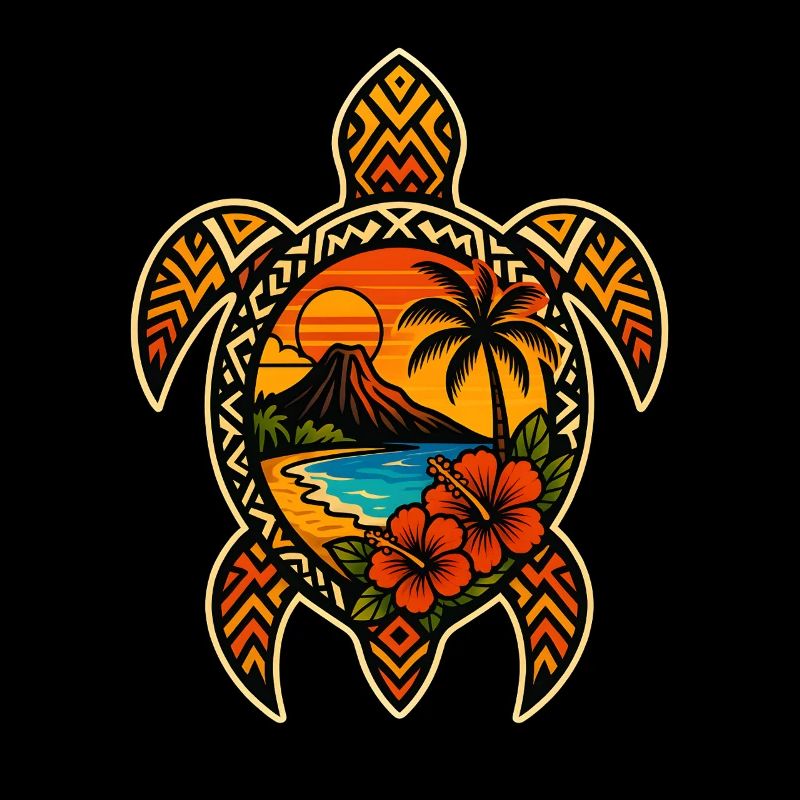 Tropical Sunset Turtle Design
