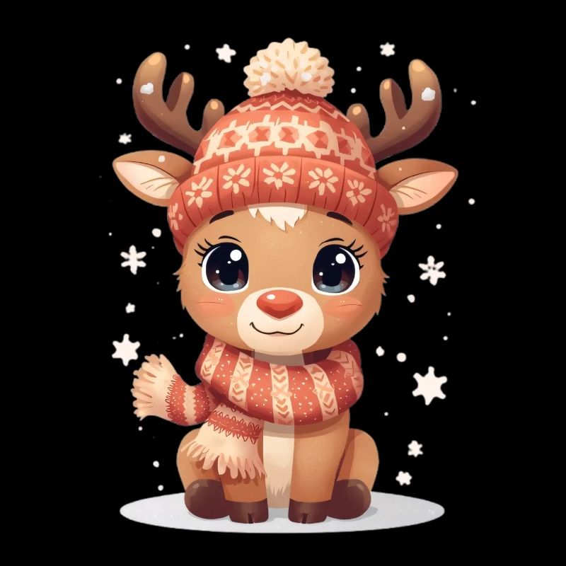 Cerf d’hiver avec chapeau et écharpe