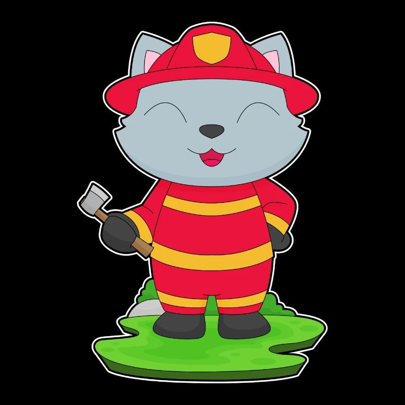 Cat Firefighter Axe Fire Brigade