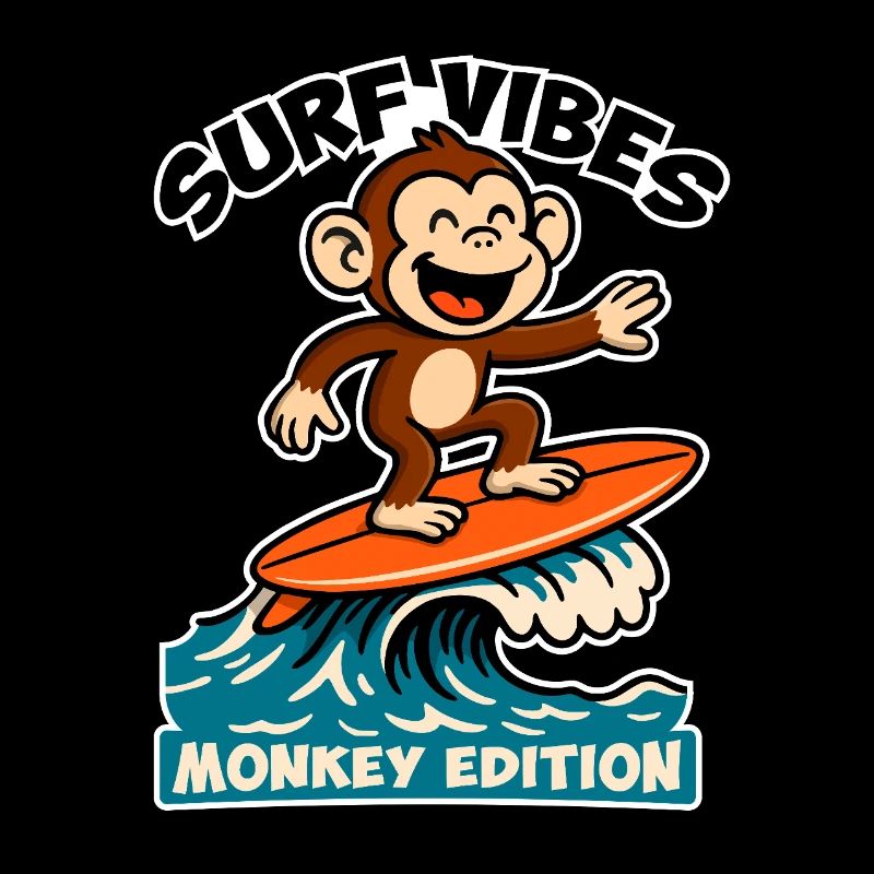 Surf Vibes, Monkey Edition. Glücklicher Surfaffe
