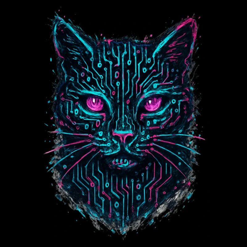 Cyberpunk Cat Circuit Board Techwear Neon