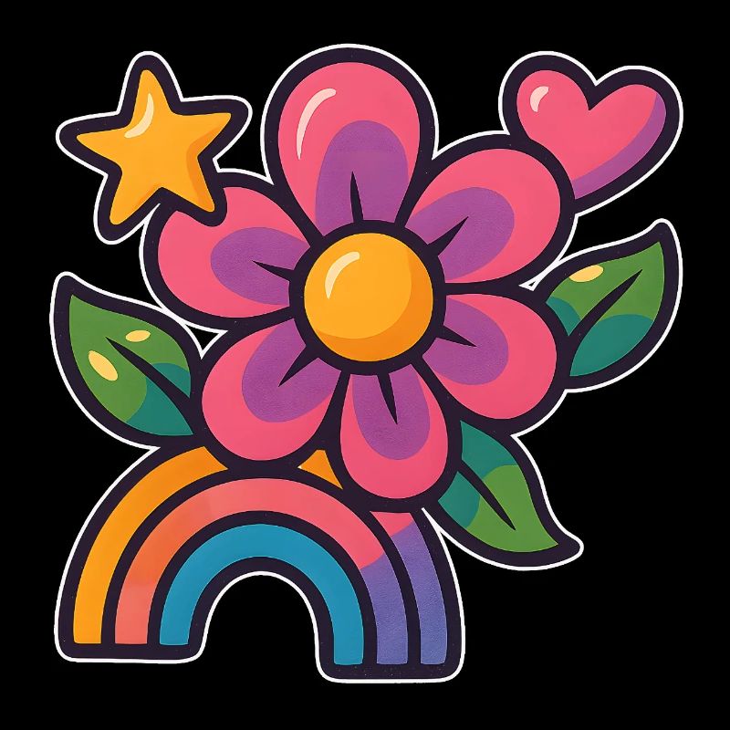 Bunte Blumen- und Regenbogen-Illustration 