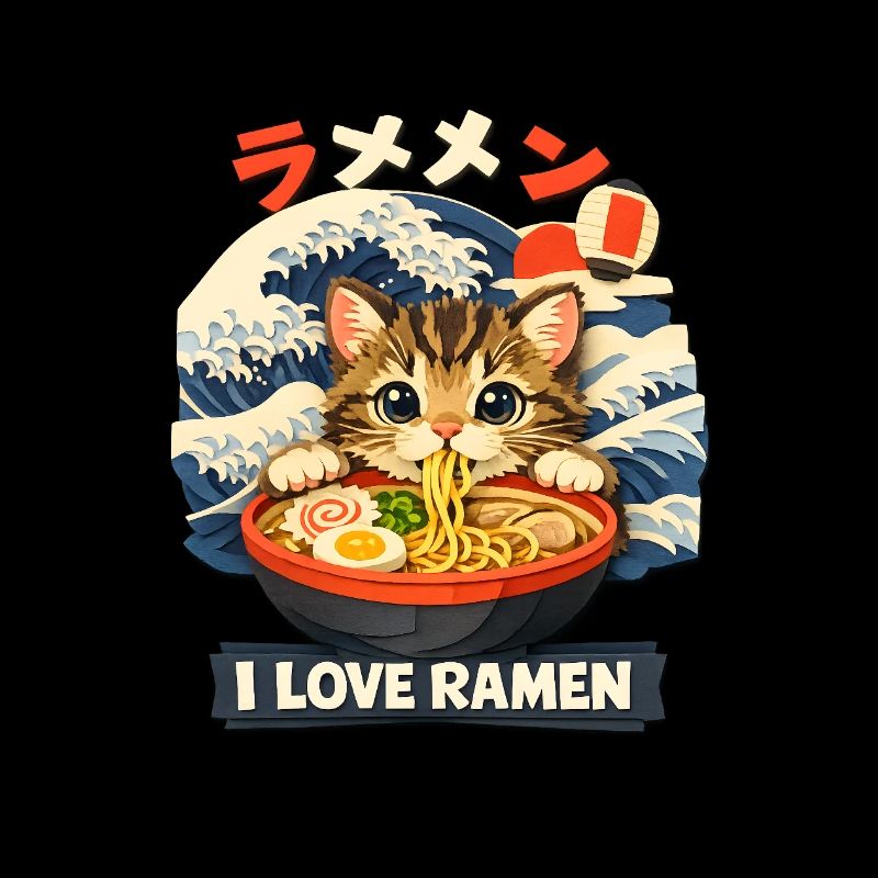 Katze isst Ramen-Nudeln Poster