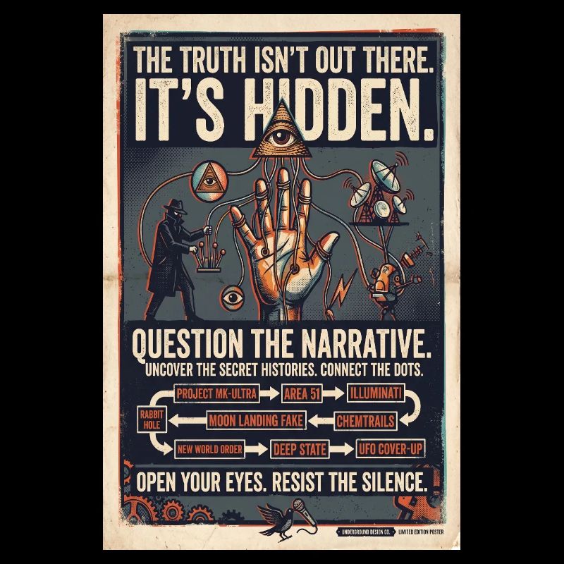 Hidden Truths: Retro Conspiracy Poster