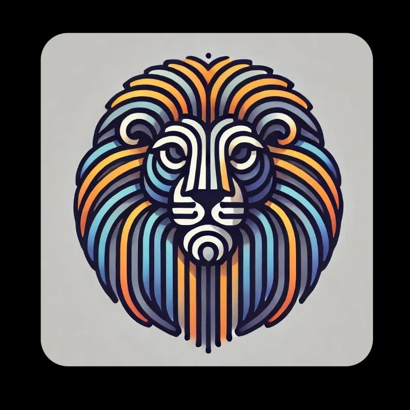 Geometric Color Lion in Line Style