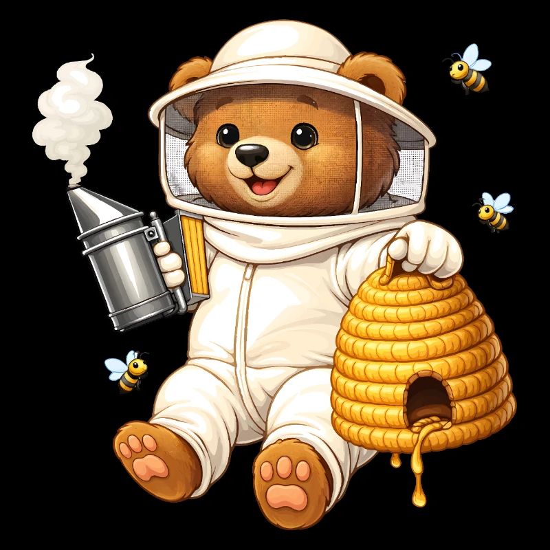 Beekeeper bear with beehive illustration