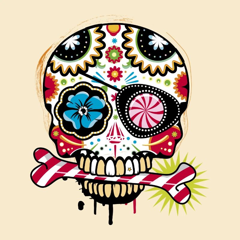 Skull with eye patch and candy cane