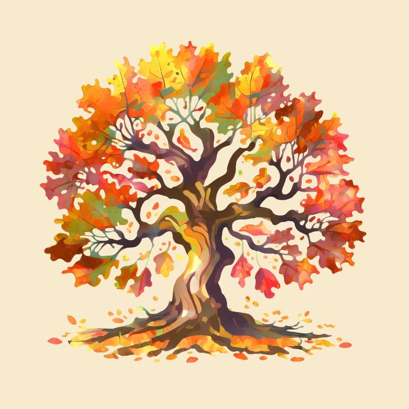Eiche mit Herbstlaub Aquarell