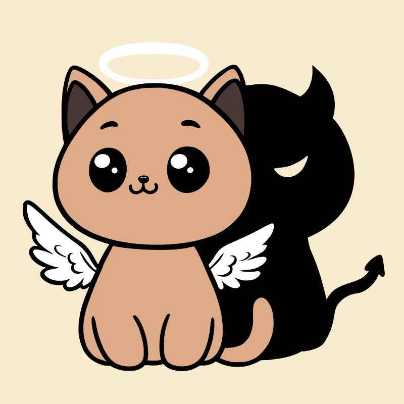 Angel Cat with a Devil Shadow