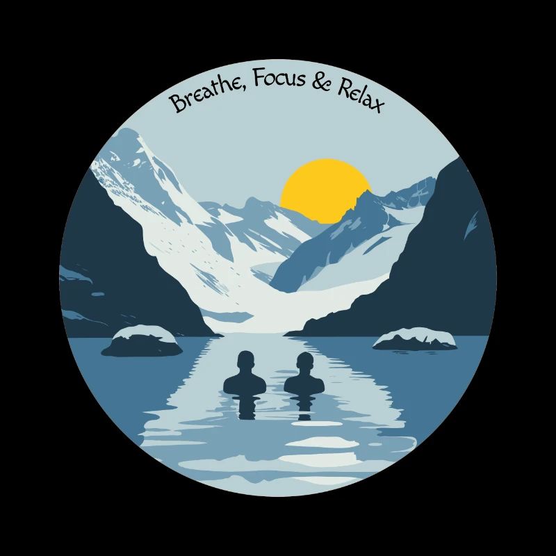 Two people taking an ice bath in the cold mountains