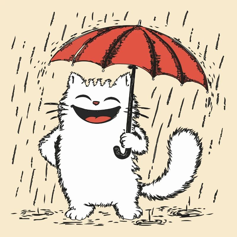 Chat heureux sous la pluie