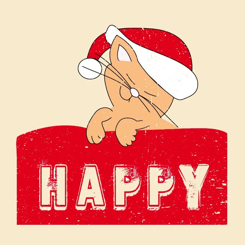 Happy Cat with Christmas-Cap